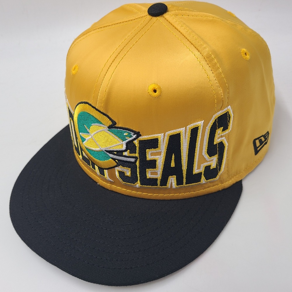 California Golden Seals Hat Fitted 7 5/8 New Era 59Fifty Gold Black NHL Satin